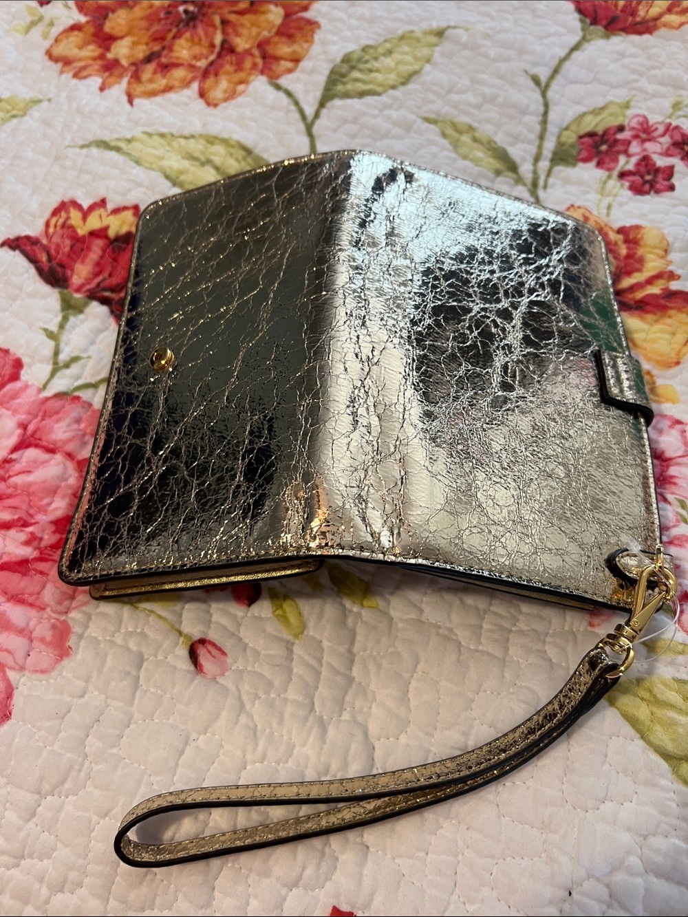 Ralph Lauren Metallic Gold Silver Wallet Wristlet with RL Logo - Picture 11 of 12